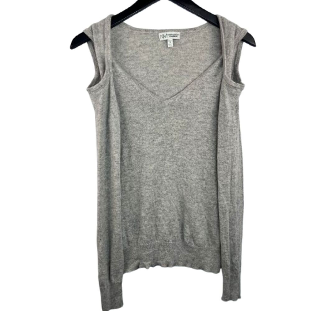 Neiman Marcus Women 100% Cashmere Cold-Shoulder Gray Soft Knit Sweater Size S